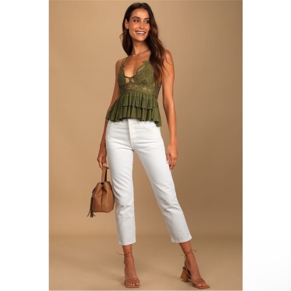 NWT Free People Adella Lace Ruffled Cami Top Olive Sparrow Size Medium - Picture 4 of 16